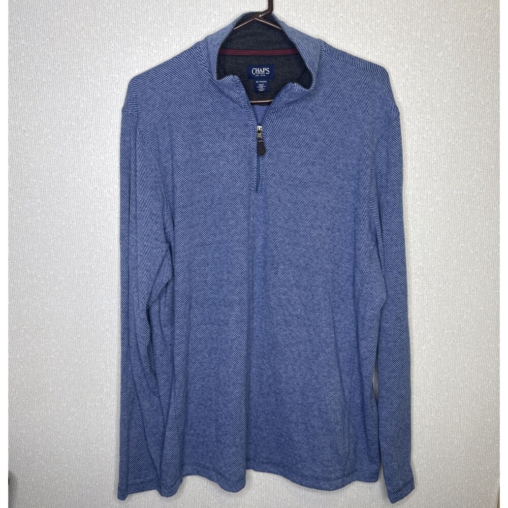 Chaps Mens Canyon Blue Sweater Fleece Quarter Zip Pullover Mock Neck Size XL